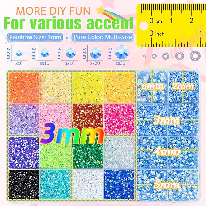 2mm-6mm Light Blue AB Resin Rhinestones w B7000 Glue for Crafting Bedazzling Flatback Colorful Jelly Stones Diamonds Gems Bedazzler Kit for Nails Face Eyes Makeup Tumblers Bottles Crafts Shoes