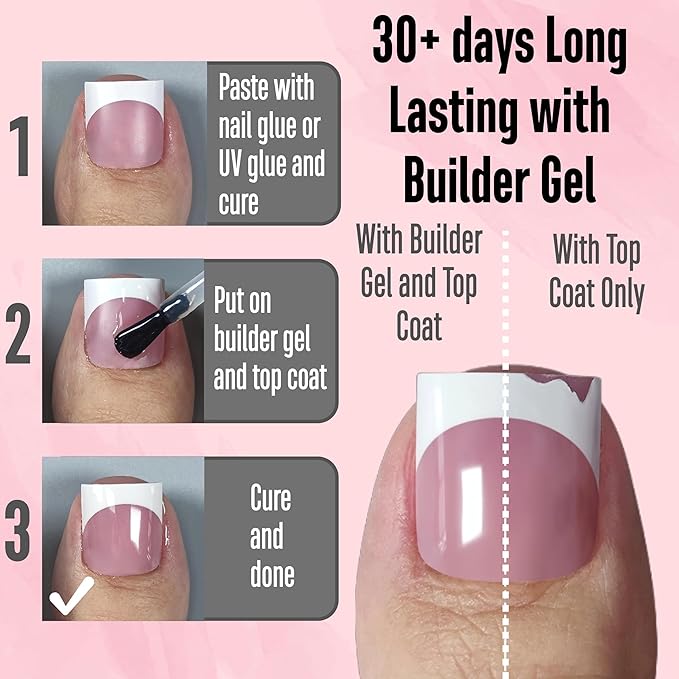 NOVO OVO French Tip Toe Nail Tips Press on, Sharp Square Pre-Designed Soft Gel False Toenail Extension, BERRY PINK Pre-applied Tip Primer & Base Coat, Full Cover Acrylic for DIY x 15 Sizes 240 pcs