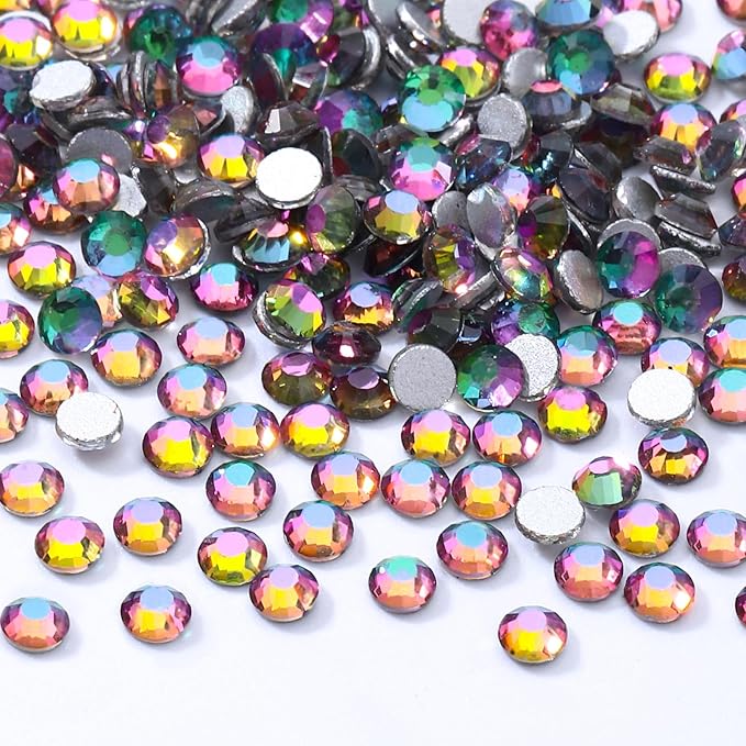 Green Volcano Flatback Rhinestones, Glass Rhinestones for Nail Art and Craft, Glue Fix, Loose Crystal Gemstones(Green Volcano, SS6, 2880pcs, 1.9-2.0mm)