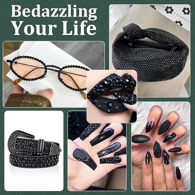 Resin Rhinestones for Crafting with B7000 Jewelry Glue, 2 Boxes Black Flatback Crystals with 3Pcs 10ml Glue for Bedazzling Crafts DIY Nail Art Makeup，Non Hotfix Gems for Clothing Shoes