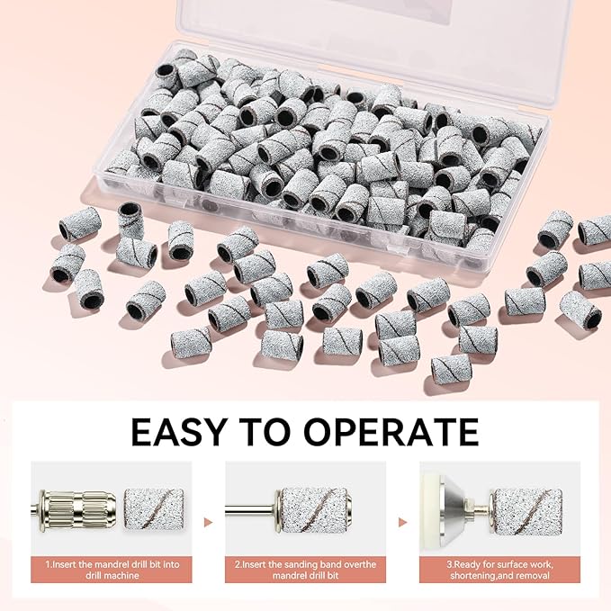 Makartt Sanding Bands for Nail Drill - 100 Pcs Nail File Sanding Bands for Drill Bits #80 Medium Grits for Acrylic Nails Gel Removing and Shaping, Upgrade Thicker Durable Sanding Drill Bit, White