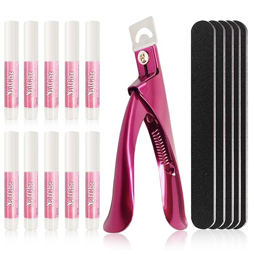 16 Pcs Nail Glues Set,10 PCS Nail Glue for Acrylic Nails,Adhesive Super Bond for Fake Nails,1 Nail Clipper Cutter for Fake Nails,5 Double Sided Emery Nail Files,Nails Manicure Salon Nail Art DIY