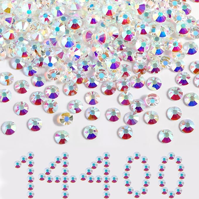 Beadsland Flatback Rhinestones Bulk,14400pcs Crystal Rhinestones for Nails Crafts Clothes DIY Decoration, Transparent AB, SS12,3.0-3.2mm