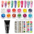 Makartt Nail Rhinestone Glue Gel for Nail Glitters Nail Gems Bundle with Nail Decorations Kit 3D Butterfly Dried Flowers with Nail Tweezers