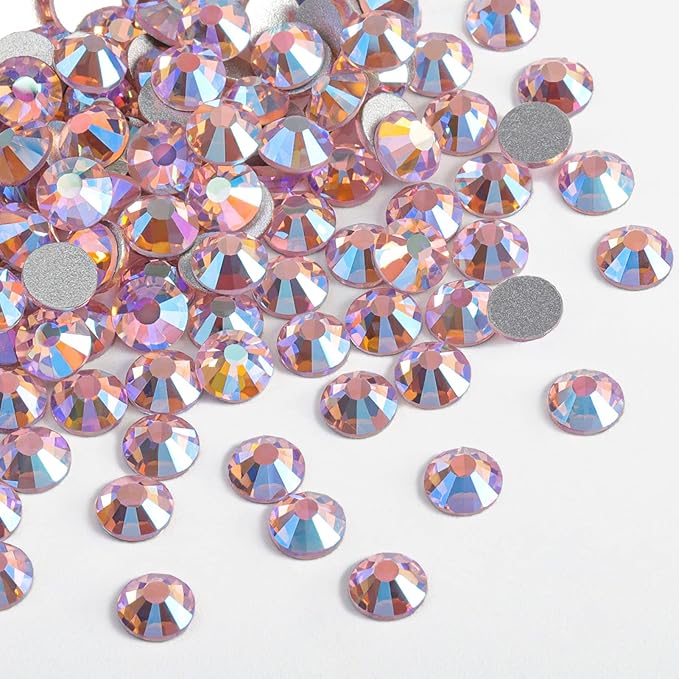 Beadsland Flat Back Crystal Rhinestones Round Gems for Nail Art and Craft Glue Fix, Light Pink AB, 2.3-2.5mm, SS8/1440pcs