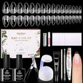 Beetles Gel Nail Kit Flat-X, Almond Short, 320pcs 16 Sizes, with 15g Hands-free Solid Nail Glue Gel, Mini Lamp, Christmas Limited Set, Pre-Etched Half Matte Nail Extension Set for Home DIY