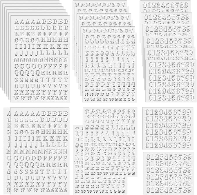 ANCIRS 24 Pack Resin Mini Letter Stickers for Nail Art - Glittering Epoxy Alphabet Number Stickers - Self Adhesive, Silver