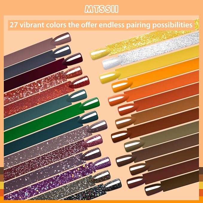 MEET ACROSS 27PCS Gel Nail Polish Set,27 Colors Gel Nail Kit Art Design Soak Off UV LED,Nail Art Design Gifts for Women