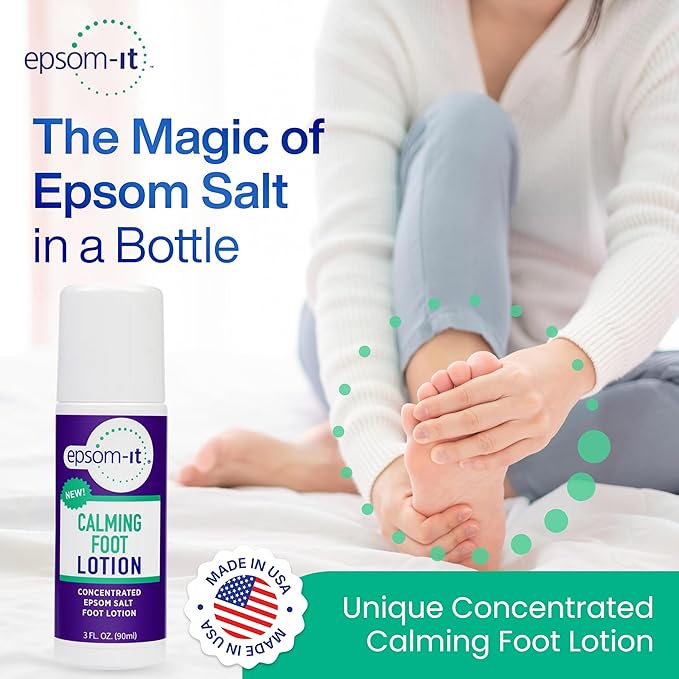 EPSOM-IT Calming Foot Lotion - Roll On Magnesium Sulfate Lotion for Tired Feet & Ankles, Topical Epsom Salt with Urea, Soften Tough Skin and Cracked Heels, Providing Comfort for Legs and Feet 3.0 oz