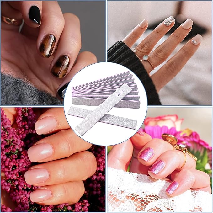 Nail Files (12 Packs), Professional 100/180 Grit Double Sided Emery Boards for Natural Nails Fingernail Toenail File Kit, Heavy Duty Emory Nail Filer Set Limas para Uñas Acrílicas Profesional