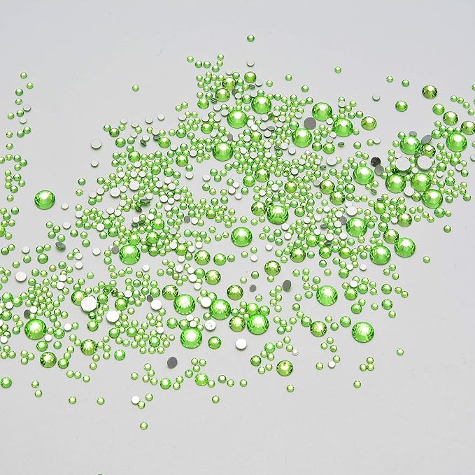 AD Beads 4300 Pieces Flat Back Nail Art Rhinestones Round Beads 6 Sizes (2-6.5mm) with Storage Organizer Box,Rhinestones Picking Pen for Nail Art Phone Decorations Crafts DIY (Peridot)