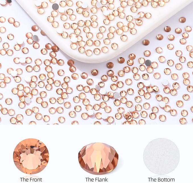 Champagne Flatback Rhinestones, Glass Rhinestones for Nail Art and Craft, Glue Fix, Loose Crystal Gemstones(Champagne, SS10, 1440pcs, 2.7-2.8mm)