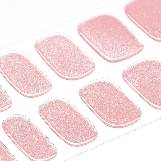 DANNI & TONI Semi Cured Gel Nail Strips Nude Pink Chrome Mirror Gel Nail Wraps 28 Stickers | Silken Hush