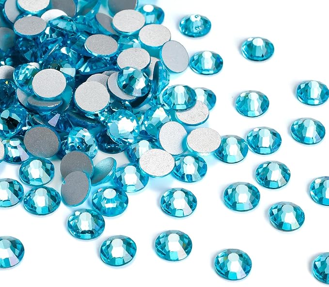 2880pcs Flat Back Rhinestones Glitter Round Crystal Gems Glass Rhinestones for Crafts Nail Art Clothes Shoes DIY Decorations, Aquamarine, SS6, 1.9-2.1mm