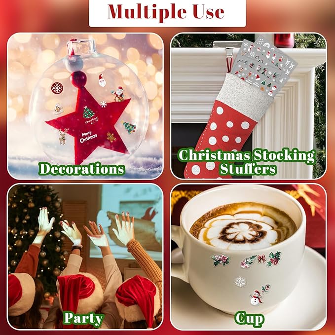 9 Sheets Christmas Nail Art Stickers, Embroidery Nail Sticker Decals for Girl Women, Xmas Tree Santa Claus Nail Stickers for Nail Art Kids Christmas Stocking Stuffers Gifts Decoration Self-Adhesive