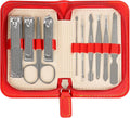 Premium Stainless Steel Nail Clippers Set - Travel Grooming Kit, 10pc Manicure/Pedicure Tools with PU Case - Unisex Gift for Men and Women(C-Red)