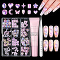 Makartt Nail Charms Rhinestone Glue Kit, 15ml Gel with 100PCS Pink Rhinestones Gems 3D Decor with Tweezer Acrylic Supply for Nails Techs