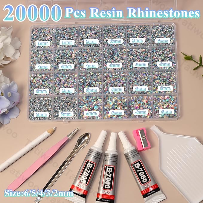 20000Pcs AB Flatback Jelly Resin Rhinestones for Bedazzling, Mix Sizes Crystal Rhinestones Gems, AB Gems Bedazzling for Crafting, Flatback Rhinestone for DIY Face Makeup Crafts Tumblers