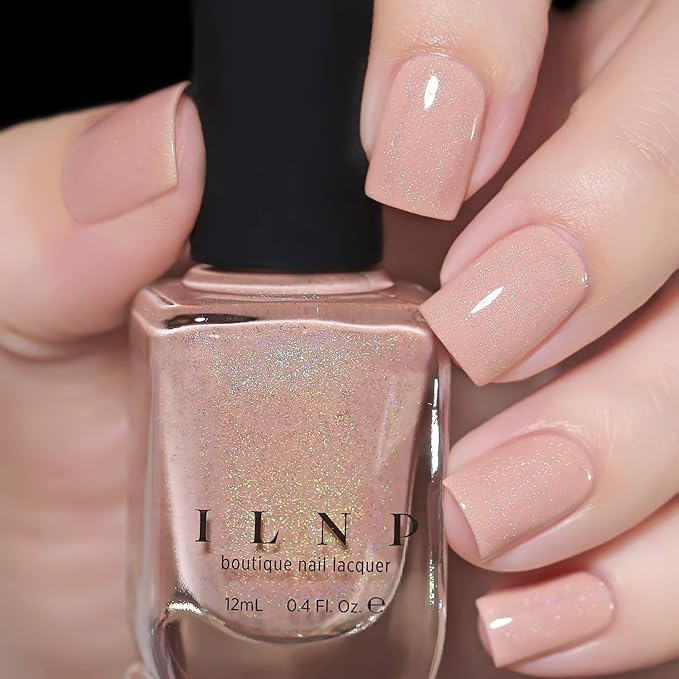 ILNP Overcoat - Creamy Beige Neutral Nude Nail Polish, Subtle Holographic, Chip Resistant, 7-Free, Non-Toxic, Vegan, Cruelty Free, 12ml