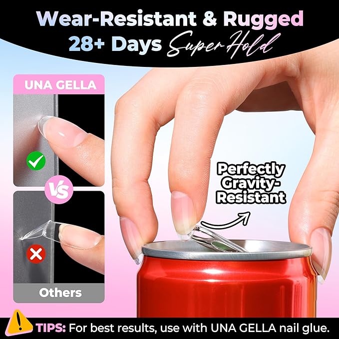 UNA GELLA Oval Gel Nail Tips Short 15 Sizes 300PCS Pre-Etched Clear Acrylic Nail Tips Easy DIY Salon Oval Almond Press On Nails Snug Fit Full False Fake Tips Extensions Long-Lasting Hold