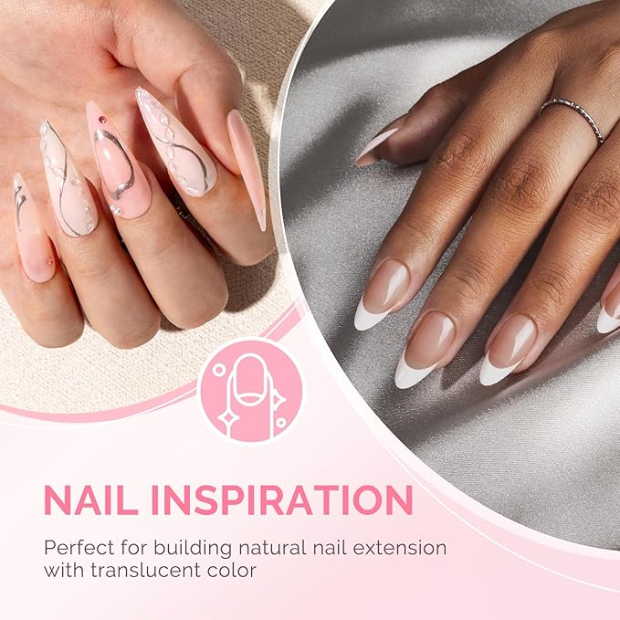 MelodySusie 2PCS 15ML Clear Nude Pink Builder Nail Base Gel for Nails Thickening,Soak Off UV Extension Gel,Rhinestone Nail Glue in a Bottle for Nail Art Design Gift for Women