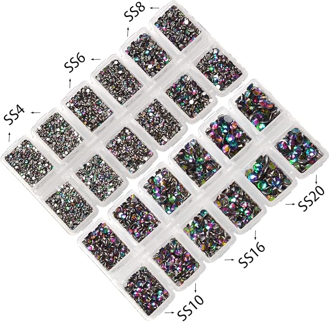 10000 Pieces Rhinestones 6 Sizes Round Crystal Glass Flat Back Rhinestones with 1Tweezers and 1Picking Pen for Nail Art Crafts Clothes Bags DIY (Green Volcano)