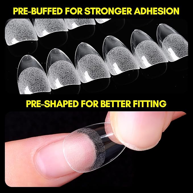 Makartt Almond Nail Tips: Medium Full Cover Fake Nails Half Matte Soft Clear Pre-shape Gel Nail Tips Acrylic False Nails, 12 Sizes French Press on Nail Extension Salon Home DIY 120pcs