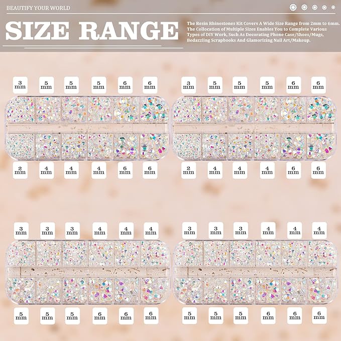 7000PCS Resin Rhinestones with Tweezers for Crafting, 2/3/4/5/6mm Flatback Jelly Rhinestones, 4 Box Transparent AB Non Hotfix Crystal Gems for DIY Crafts Mugs Tumblers Clothes Makeup Nail