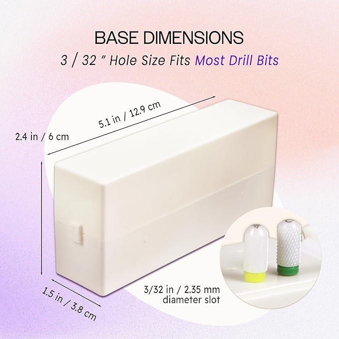 PANA Rectangle Nail Drill Bit Holder Display Organizer Case - Dustproof Carbide Bit Storage Container Box For Manicure Tools Nail Salon - 30 Holes White (Drill Bits Not Included)