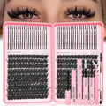 Lash Clusters Kit with Spikes, 150D+150D Eyelash Clusters Extensions Individual D Curl Fluffy Wispy False Eyelashes DlY Manga Lashes Extension Kit (12-22mm, Lash Clusters Kit)
