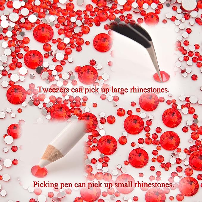 NCB 8000pcs Non Hotfix Rhinestones 10 Sizes Flatback Crystal Glass Rhinestones with Tweezers and Picking Pen for Nail Art Clothes Bags Phone Decorations Crafts DIY (019 Siam Mix SS3-SS30)