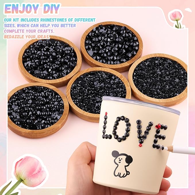 25000Pcs Black Rhinestones for Bedazzling with B7000 Jewelry Glue, Non Hotfix Flatback Gems, Crystal Resin Rhinestones for Crafting Crafts Clothing Tumblers Mugs Shoes Fabric Decor Nail Art