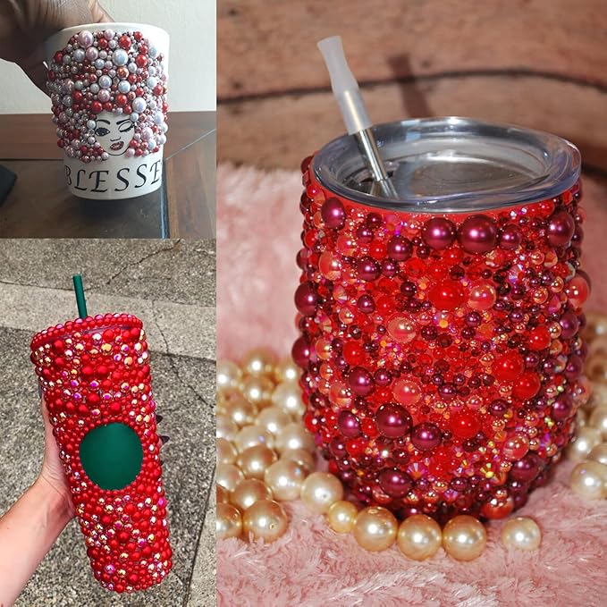 4000PCS Flatback Rhinestones and Half Round Pearls Kit #19, Multi Size Glass Clear Crystals, Plastic Flat Back Red AB Dome Bead with Pickup Pencil and Tweezer for Nail Art