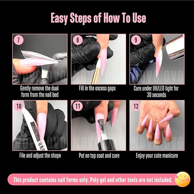 NOVO OVO Medium/Long Stiletto Pointed Nail Dual Forms for Polygel Extension, Reusable Full Cover Acrylic/Builder/Hard Gel Poly Gel Molds of Manicure Art for Salon DIY x 14 sizes 280 Pcs