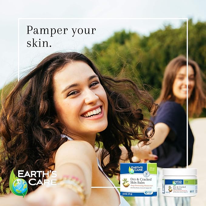 Earth's Care Dry and Cracked Skin Balm Moisturizer for Dry Skin - Cracked Hands Repair Cream - Foot Cream for Dry Heels 2.5 OZ. (2 Jars)