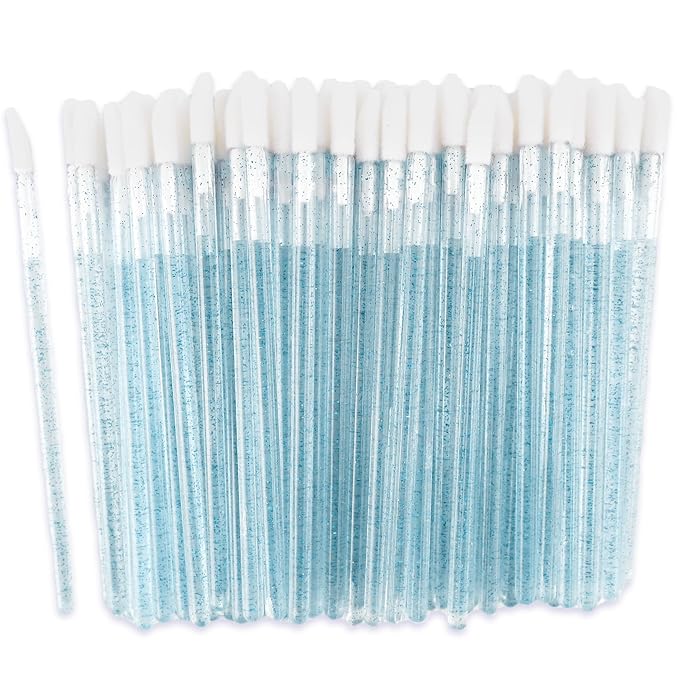 200 Pieces Disposable Lip Applicators – Lint-Free Versatile Doe Foot Makeup Wands for Lip Gloss, Lipstick, Lash Extensions, Beauty Starter Kits Essential (200 Brushes, Blue Crystal)