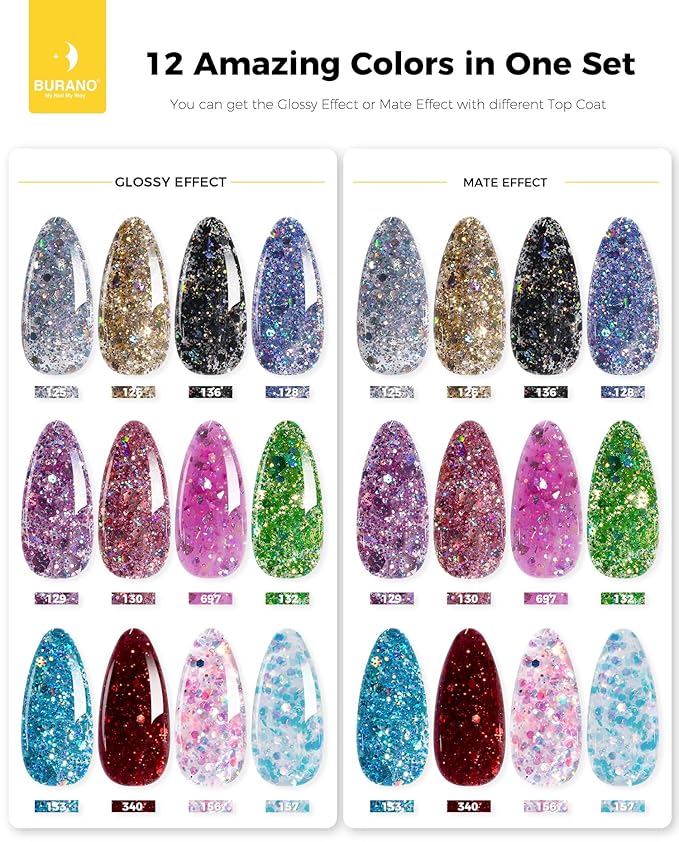 BURANO Poly Nail Gel Set, 12 Colors Nail Poly Nails Extension Gel Kit for Beginner Professional Salon Using Home DIY 15g (kit02, 15g)