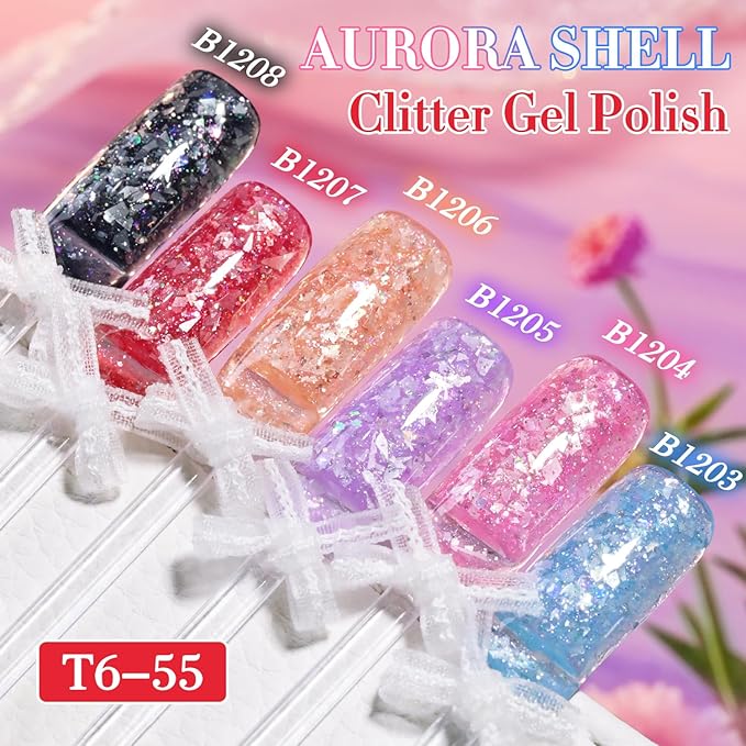 Double Rhythm 0.5Oz Glitter Gel Polish Same Color Same Bollte Shimmer Reflective Color for Nail Art Salon DIY Soak Off 15ml Nail Lamp Gel Polish at Home (Shell Rose-B1207)
