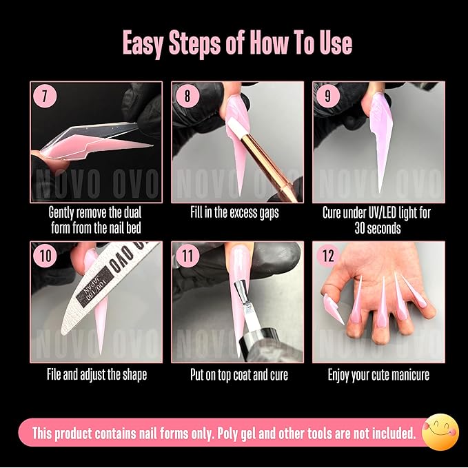 NOVO OVO XXXXL Dual Nail Forms Stiletto - 140Pcs Mechanical Dragon Claw Polygel Molds, 3D 4XL Extra Long Reusable Upper Forms for Sandwish Acrylic Extension (14 Sizes, 60mm Clear PMMA Scale)