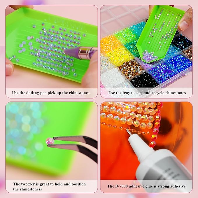Resin Jelly Rhinestones for Bedazzling, EARLMONI Multi Colord Bedazzler Kit with 15ml B7000 Glue Rhinestone Pen Tool for Clothes Nail Art (A 24 Colors, 5MM)