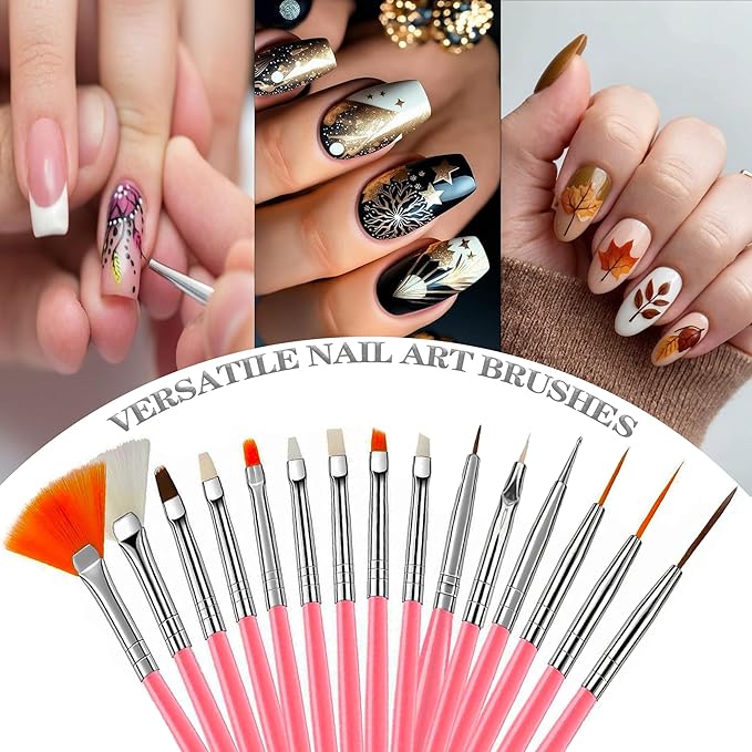 22PCS Nail Art Tools Kit, Nail Brushes Set with Dotting Tools, Palette, Transparent acrylic pen holder, Professional Nail Design Brushes for Nail Painting, Drawing, Detailing - Pink