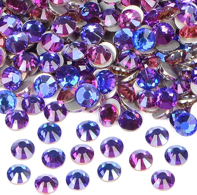 1440PCS Art Nail Rhinestones Non Hotfix Glue Fix Round Crystals Glass Flatback for DIY Jewelry Making with one Picking Pen (ss12 1440pcs, Purple Velvet)
