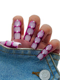Euphrosyne 10pcs Futuristic Press On Nails – Clear Jelly Base with Purple Metallic Tips & Pearls | Medium Oval Handmade Fake Nails for Party or Daily Wear