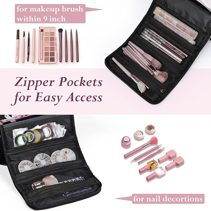 Large Travel Makeup Train Case, Big Makeup Bag Organizer Makeup Box,4 Tier Professional Cosmetic Storage Cases for Nail Tech Tattoo Storage Bag for Equipment and Supplies with luggage Sleeve