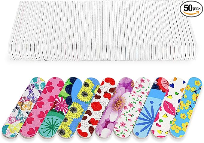 Mini Nail Files (50 Packs), Colorful Emery Boards for Nails Double Sided 180 Grit Emory, Gifts Bulk Fingernails Manicure Tools Shaping Buffing Smoothing Filers Cute 3.5”