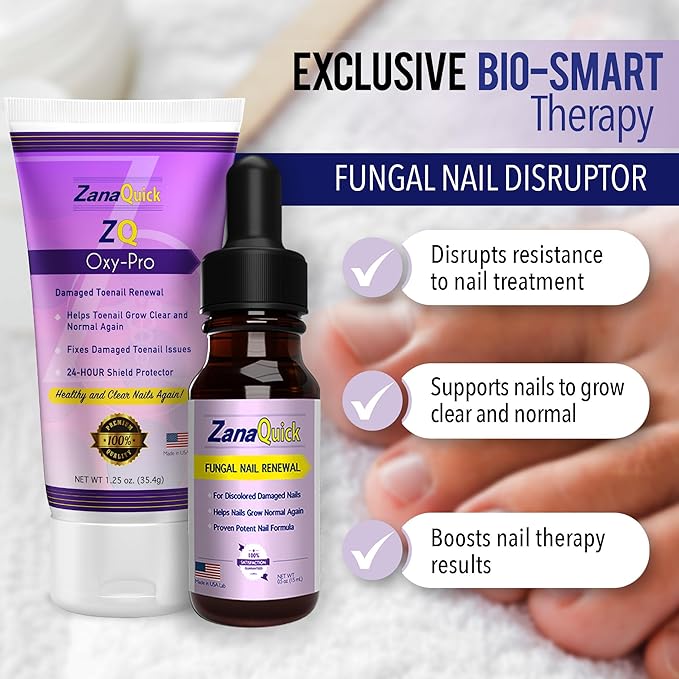 ZanaQuick 2-Step Nail Renewal System - Extra Strength Nail Care Solution & Renewal Drops - Care Kit for Discolored, Brittle Nails