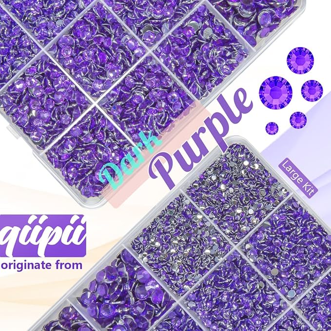Dark Purple Crystal Resin Rhinestones w B7000 Glue for Bedazzling Crafting 2mm-6mm Flatback Stones Diamonds Crystals Gems Bedazzler Kit for Nails Face Eyes Makeup Tumblers Bottles Crafts Shoes