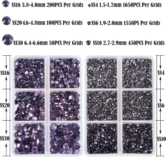 NCB Hotfix Iron on 8000pcs Crystal Rhinestones Round Gem for Crafts Decoration DIY Jewelry Making with a Tweezers and 2 Picking pens (Tanzanite, 6Sizes SS4-SS30)
