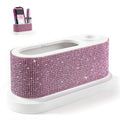 ANGNYA Nail Drill Machine Holder with Pink Rhinestones, 8 Holes Nail Drill Bit Holder, Nail Efile Stand and Organizer Storage Box Case