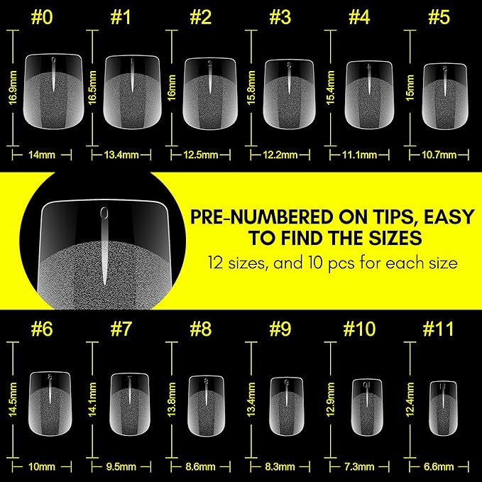 Makartt Nail Tips Extra Short Square: 120pcs Full Cover Pre-shape Half Matte Soft Clear Fake Gel Nail Tips Acrylic, 12 Sizes French Press on Extension Salon Home DIY